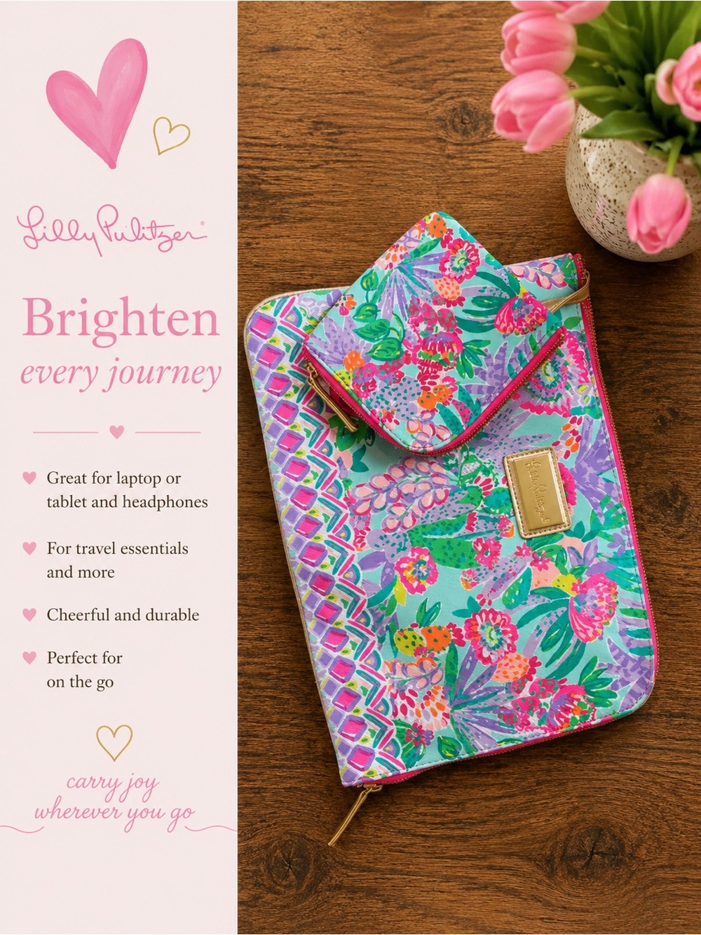 Lilly Pulitzer Multicolor Floral Tech Organizer - Pink, Green, Blue, Purple